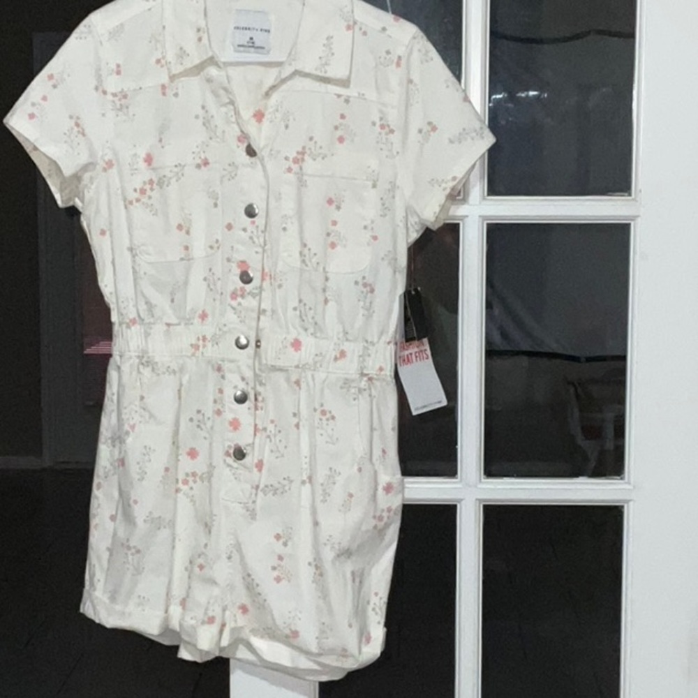 Celebrity Pink Floral Button-Up Bodysuit - White and Pink